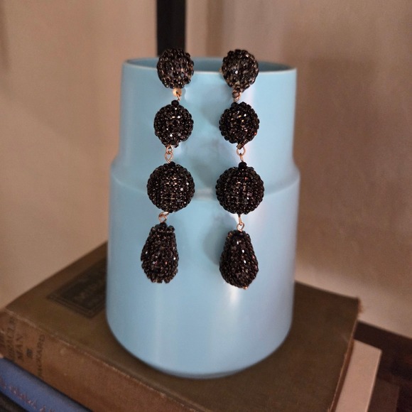 Panacea Black Crystal Ball Linear Drop Earrings NEW - Picture 2 of 4